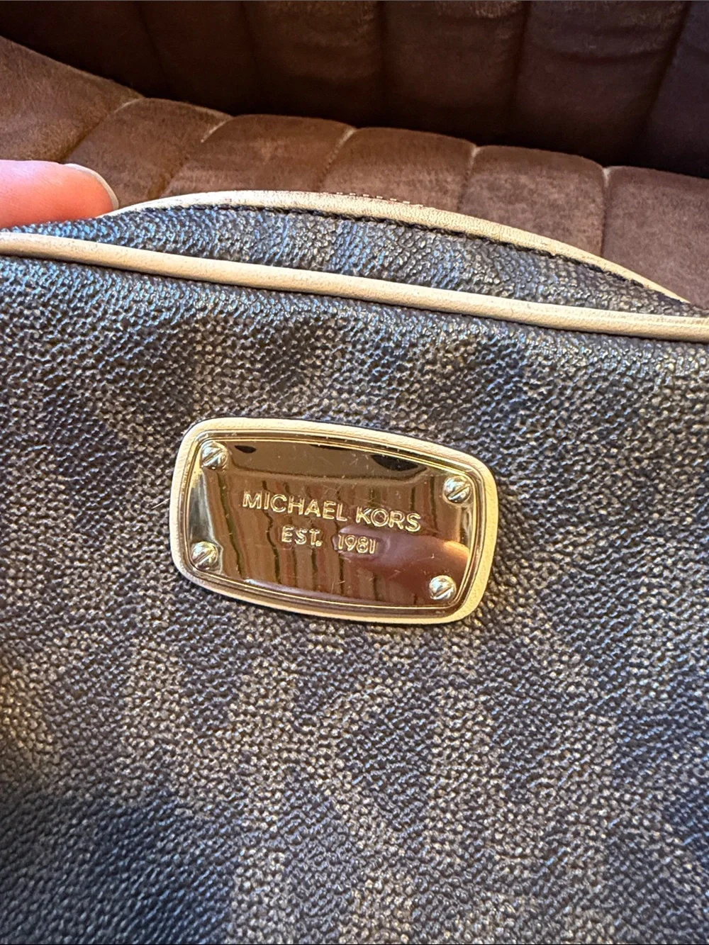 Michael Kors Brown and Gold MK Logo Crossbody Camera Bag